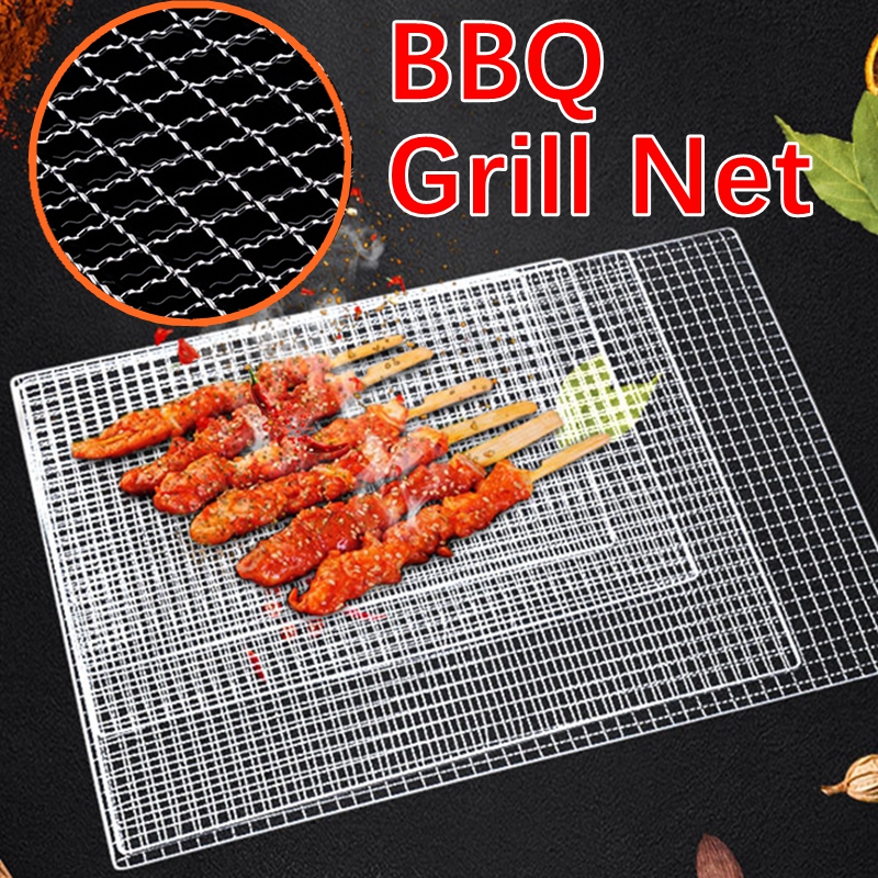 stainless steel BBQ Grill Meshes Oven Net Wire Steaming Kebab Barbecue Mesh  Rack Kitchen bread cold