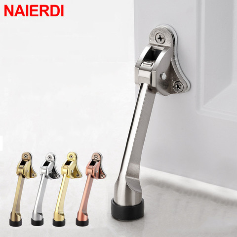 NAIERDI Kickdown Door Stopper Zinc Alloy Foot-Operated Lever Door Stops Non-Slip Rubber Adjustable Door Holder Hardware ► Photo 1/6