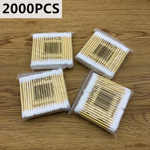 2000pc Double Head Cotton Swab Bamboo Cotton  Swab Wood Sticks Disposable Buds Cotton For Beauty Makeup Nose Ears Cleaning Tools ► Photo 1/6