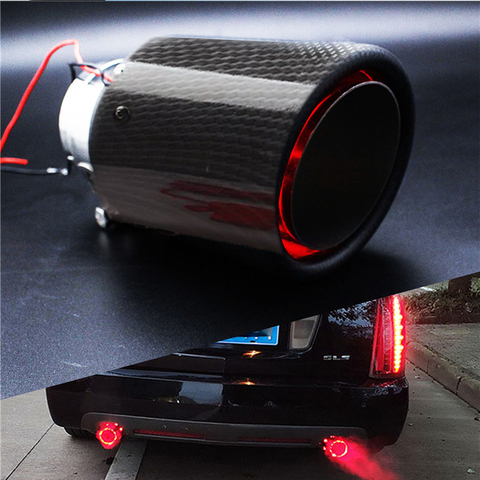 Universal 35-61mm Inlet Carbon Fiber Color Car Exhaust Muffler Pipe Tip w/ RED LED Light ► Photo 1/6