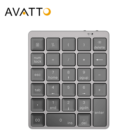 AVATTO Aluminum Alloy 28 Keys Bluetooth Wireless Numeric Keypad with More Function Keys 140mAh Mini Numpad for  Accounting tasks ► Photo 1/6