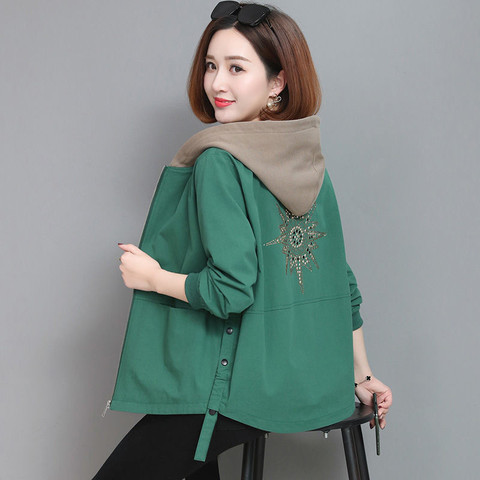 2022 Autumn Women's Coat Hooded Jacket Long Sleeve Zipper Pockets Casual Windbreaker Basic Jackets Outerwear Plus Size 4XL E25 ► Photo 1/6