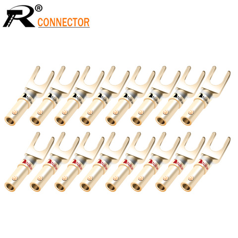 20PCS Brass Nakamichi Y/U Type HIFI Banana Plug Connectors Gold Plated Screw Lock Solderless Fork Amplifier Banana Jack ► Photo 1/6