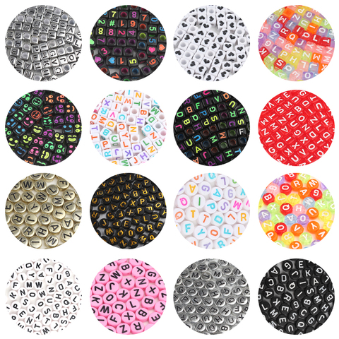 100pcs Candy Color Acrylic Letter Beads Alphabet Round Flat Cube