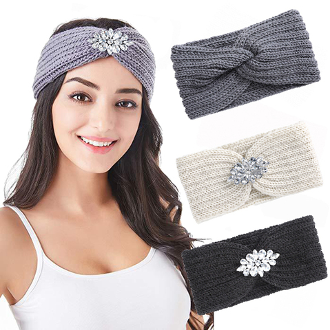 AWAYTR Rhinestone knotted Warm Headband Girls Knitting Headwraps Turban Head Wrap Bohemian Hairband Hair Accessories For Women ► Photo 1/6