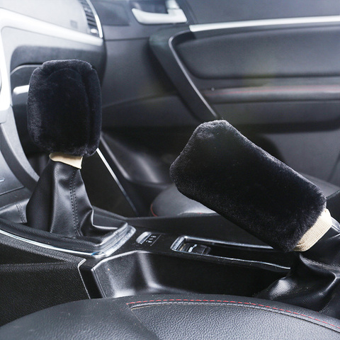 2pcs Car Handbrake Grip Covers Soft Plush Sleeve Winter Warm Hand Brake Gear Shift Knob Cover Handle Universal Auto Decoration ► Photo 1/6