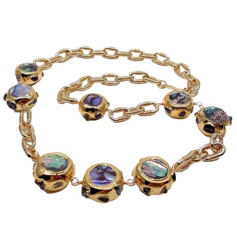 Y·YING Natural Rainbow Color Abalone Shell Beads Gold Plated Chain Long Necklace 28