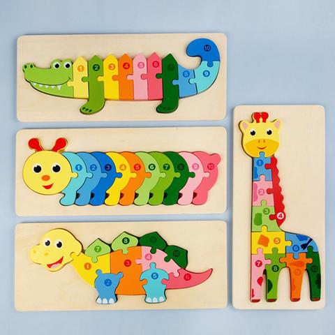 Wooden Lovely 3D Dinosaur Giraffe Animal NumberJigsaw Puzzle Children Kids Montessori Educational Toy Child Funny gift ► Photo 1/6