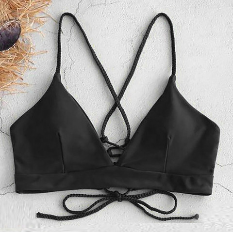 Lady Sexy Cross Bandage Halter Brazilian Bikini Top Push Up Swim Bra Solid Swimwear Girl Swimsuit Femme Sport Beach Bathing Suit ► Photo 1/6