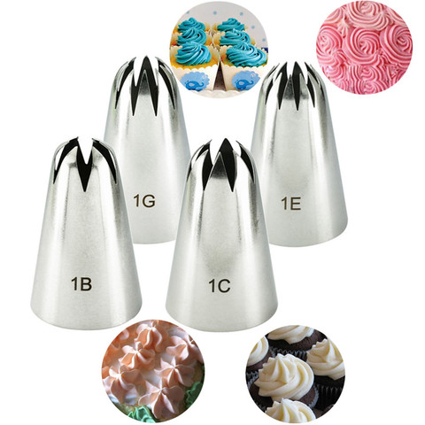 4pcs Large Icing Piping Nozzles For Decorating Cake Baking Cookie Cupcake Piping Nozzle Stainless Steel Pastry Tips #1B#1C#1E#1G ► Photo 1/6