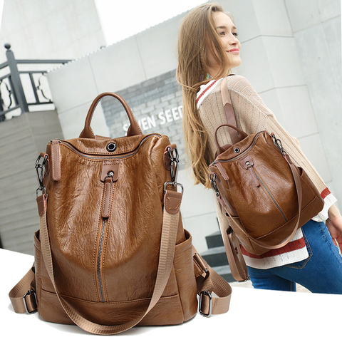 2022 Female backpack casual Multifunction lxuxury Women Leather Backpack Female Shoulder Bag Sac A Dos Travel Back Pack BG341 ► Photo 1/6