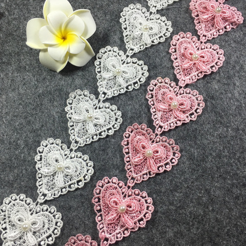 1Yard Handmade Lace Trim Patchwork Material White Pink Heart Lace Ribbon DIY Garment Sewing Accessories ► Photo 1/6