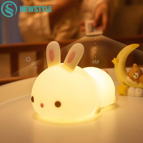 Colorful Silicone Rabbit Night Light Cute Animal Soft Cartoon USB Rechargeable Lamps for Children Bedroom Baby Christmas Gift ► Photo 1/6