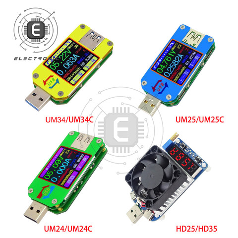 UM24/UM24C UM25/UM25C UM34/UM34C Type-C USB Voltmeter Ammeter Resistance Meter Charging Voltage Current Tester LCD Color Display ► Photo 1/6