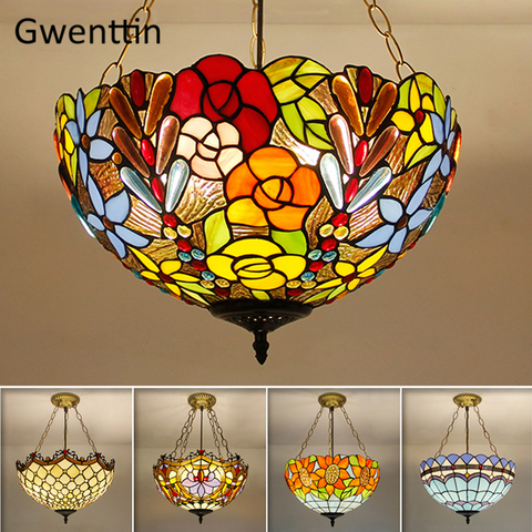 Tiffany Stained Glass Pendant Light Home Deco Mediterranean Hanging Lamp for Living Room Bedroom Modern Light Fixtures Luminaire ► Photo 1/6