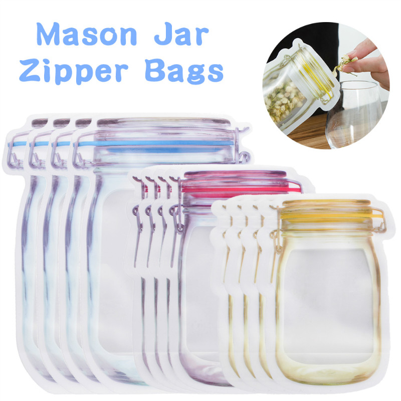 Mason Jar Zipper Bags Food Storage Snack Sandwich Ziplock Bag Reusable Leakproof