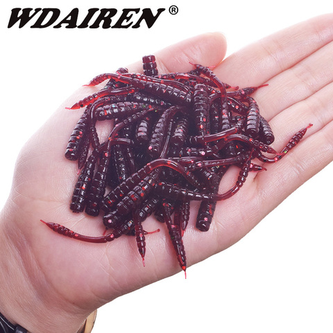 50pcs Smell Red Worm soft bait Lifelike Simulation Fishing lure 45mm Artificial Shrimp flavor Silicone baits Bass Fishing Takcle ► Photo 1/6