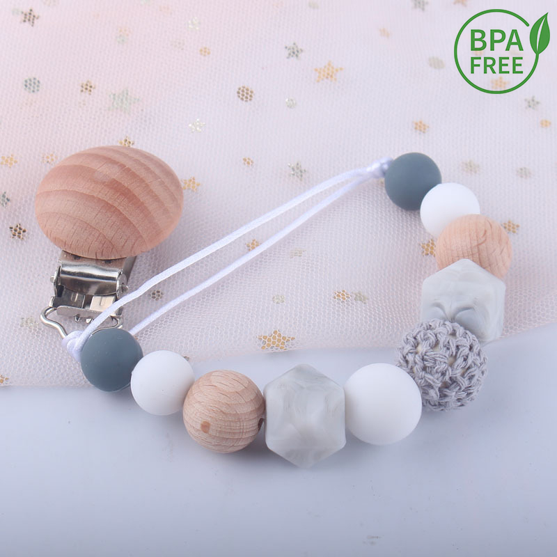 Baby Pacifier Chain Dummy Holder Clip Silicone Bead Teether Chains Soother Clips 
