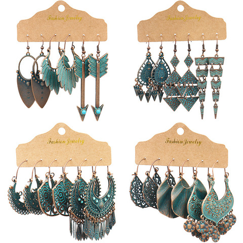 Vintage Ethnic New Big Fanshape Bronze Earrings Set For Women Bohemian Multilayer Tassel Geometric Triangle Drop Earring Jewelry ► Photo 1/6