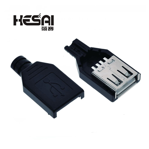 10pcs Type A Female USB 4 Pin Plug Socket Connector with Black Plastic Cover USB 2.0 Connect Adapter DIY Kit ► Photo 1/1