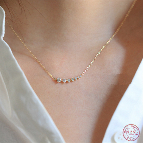 925 Sterling Silver Simple Pavé Crystal Sparkling Smile Clavicle Chain Necklace Women Light Luxury Wedding Jewelry Accessories ► Photo 1/6