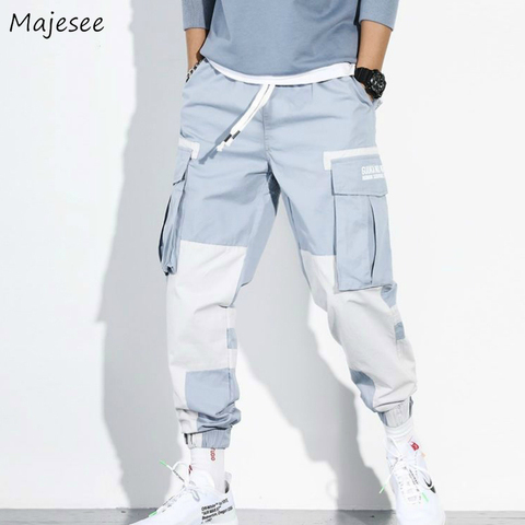 Men Casual Pants Cargo Printed Leisure Elastic Waist Bundle Pockets Chic Mens Harajuku Teens Trendy Hip-hop Patchwork Ulzzang ► Photo 1/6