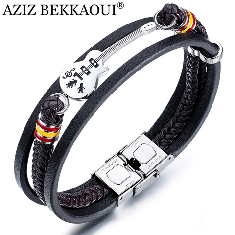 AZIZ BEKKAOUI Dropshipping Stainless Steel Guitar Bracelets Personalized Leather Bracelet  for Men Customized Logo Rope Bangle ► Photo 1/6