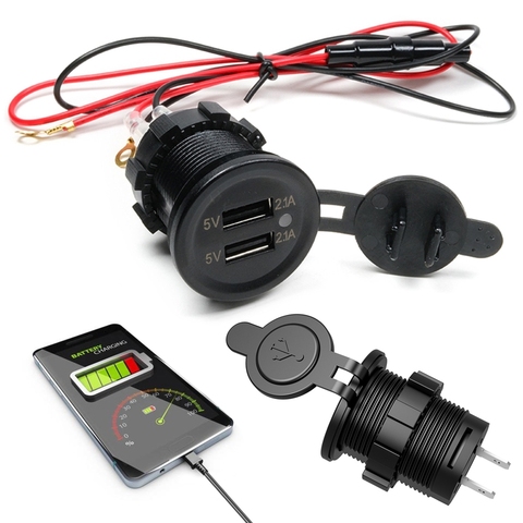 IP66 Water Proof 12V DC 2 USB Motorcycle Cigarette Lighter Socket Charger Connector and Fuse Converter Plug for Car Moto Boat 5V ► Photo 1/6