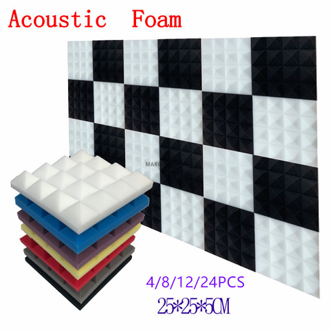 4/8/12/24Pcs 250x250x50mm Studio Acoustic Soundproof Foam Pyramid Sound Absorption Treatment Panel Tile Protective Sponge 7Color ► Photo 1/6