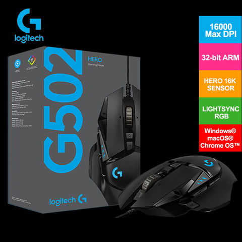 Logitech Game Mouse G502 HERO with 16,000DPI High Performance Gaming Mouse HERO Programmable Tunable LIGHTSYNC RGB 32-bit ARM ► Photo 1/6