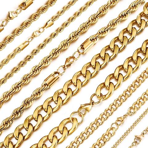 Gold Color Solid Chain Necklace Stainless Steel Link Choker For Men Female Charm Simple Collares Jewelry Accessories 50/55/60 Cm ► Photo 1/6