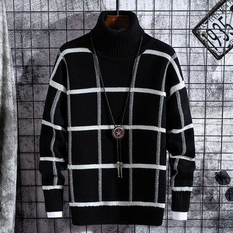 Christmas Sweater Men Clothes 2022 Winter Thick Warm Mens Plaid Sweaters Fashion Classic Turtleneck Men Pullover Warm Pull Homme ► Photo 1/6