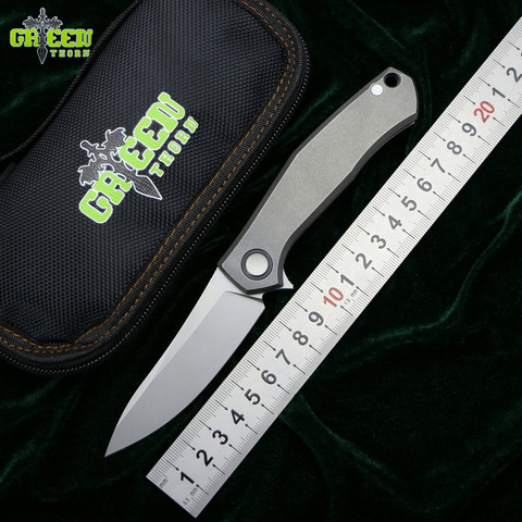 Green thorn cards V folding knife D2 blade titanium copper handle outdoor camping hunting pocket fruit kitchen Knives EDC tools ► Photo 1/6