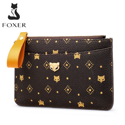 FOXER PVC Leather Mini Card Holder Women's Mini Coin Packet Ladies Key wallet Small Bus ID Card Bag Retro Light Clutch Purse ► Photo 1/6