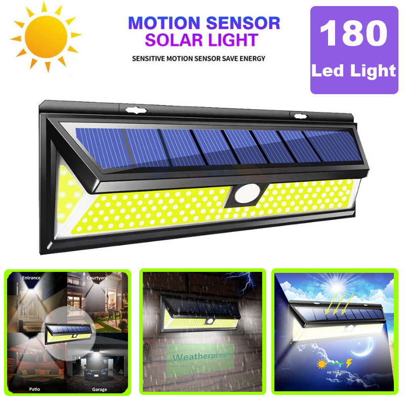 180LED Solar Power PIR Motion Sensor Wall Light Outdoor Garden Lamp Waterproof Z 