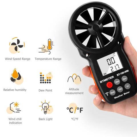 BTMETER BT-100-WM Digital Anemometer Barometer Handheld,for Wind Speed Temperature Wind Chill Tester Humidity ► Photo 1/6