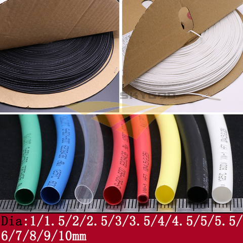 5M Diameter 1 1.5 2 2.5 3 3.5 4 4.5 5 6 7 8 9 10mm Heat Shrink Tube 2:1 Shrink Ratio Polyolefin Insulated Cable Sleeve ► Photo 1/4