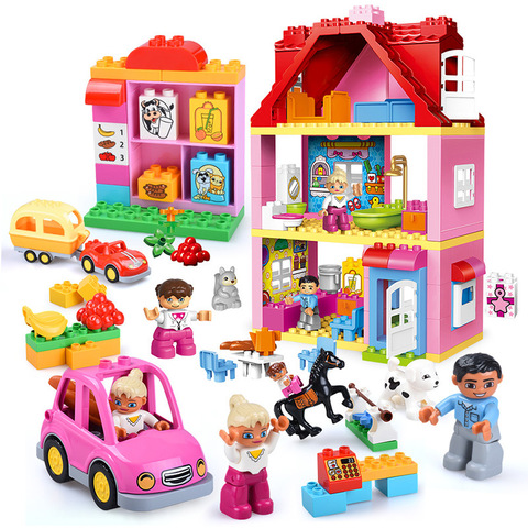 Girl Princess Friends Pink Villa Large Size Building Blocks Duploed Family House Bricks Educational Toys For Children Kids Gifts ► Photo 1/6