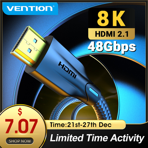 Vention HDMI Cable HDMI 2.1 Cable 8K@60Hz 4K@120Hz High-Speed 48Gbps Digital Cable for Apple TV PS4 8K TV HDR10+ HDMI 2.1 Cable ► Photo 1/6