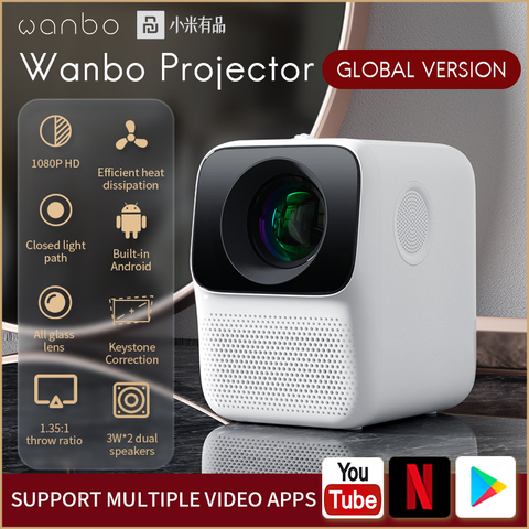 Global Version Wanbo T2 MAX LCD Projector LED Support Vertical Keystone  Correction Portable Mini Home Theater Projector