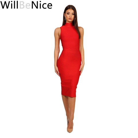 WillBeNice  Winter Sexy Pink Red Bandage Dress Women 2022 Party Bodycon Bandage Dress For Women Vestido China ► Photo 1/6