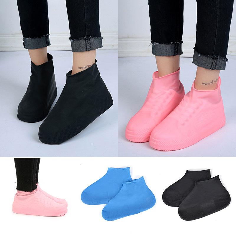 1 Pair Shoe Covers Rubber Rain Boots Reusable Latex Waterproof Slip-Resistant 