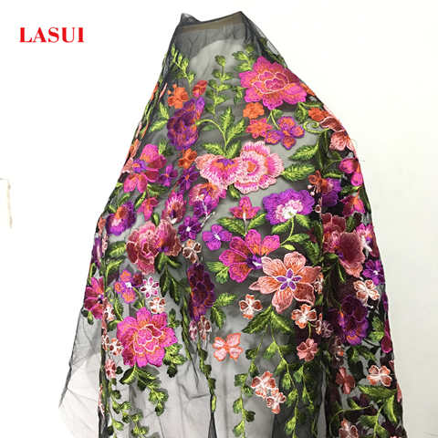 LASUI beautiful 1yard colourful flower embroidery  fabric wide 130cm breathable for  DIY handmade accessroies  dress Q012 ► Photo 1/6