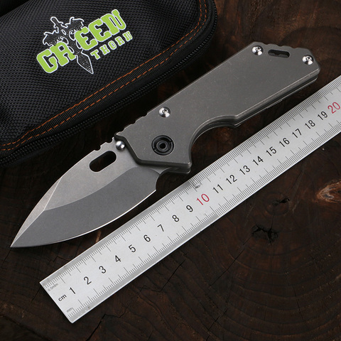Green thorn 75AR, D2 blade titanium alloy handle gasket system camping outdoor survival fruit knife practical knife EDC tool. ► Photo 1/6