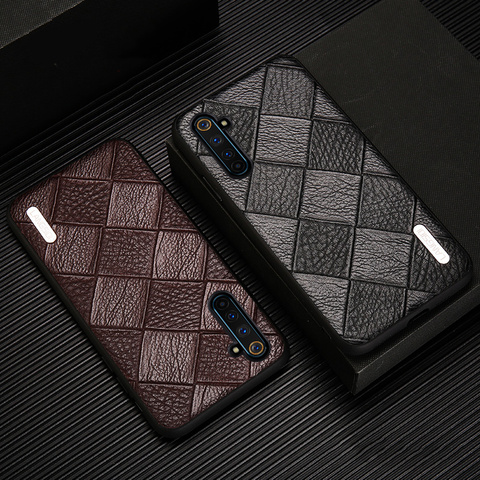 Genuine Rhombus Leather Case for Realme X2 Pro 5 7 6 Pro XT C3 X7 X50 Pro Cover For OPPO A5 A9 2022 Reno 4 Pro Ace 2 3 Find X2 ► Photo 1/6