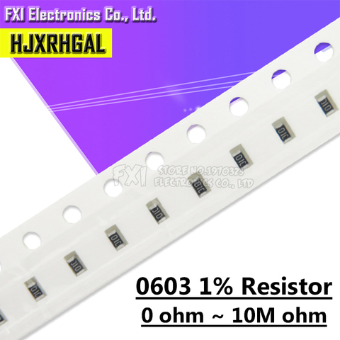 100PCS 0603 Chip Resistor SMD Accuracy 1% 0 ohm ~ 10M ohm 1K 2.2K 10K 100K 0 1 10 100 150 220 330 ohm 1R 10R 100R 150R 220R 330R ► Photo 1/2