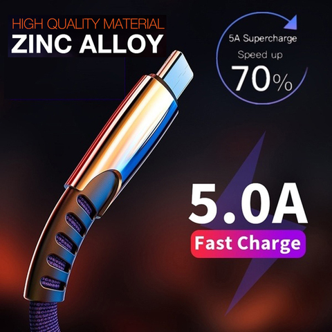 5A Type-c USB Quick Charging Cable Zinc Alloy Braided Cord For Samsung A30 A50 A70 A51 A71 Redmi Note 8T 9 8 7 Pro Phone Cable ► Photo 1/6