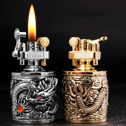 CHIEF Creative Metal Gasoline Lighter Zinc Alloy Leather Embossed Dragon Cigarette Oil Lighter ► Photo 1/6