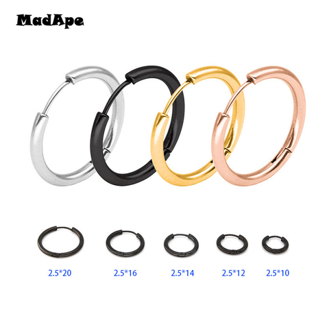 MadApe Trendy Silver Color Rose Gold Black Tone Stainless Steel Hoop Earrings Round Loop Earring For Women 25mm/20mm/11mm ► Photo 1/5