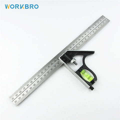 WORKBRO 12Inch Adjustable Combination Square Angle Ruler 45 / 90 With Bubble Level Multifun ctional Gauge Measuring Tools ► Photo 1/6